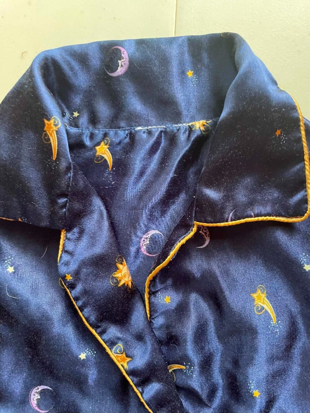 Vintage Celestial Moon Stars Satin Pajama Set Navy Blue gold Witchy W. Size 12 - Picture 7 of 14